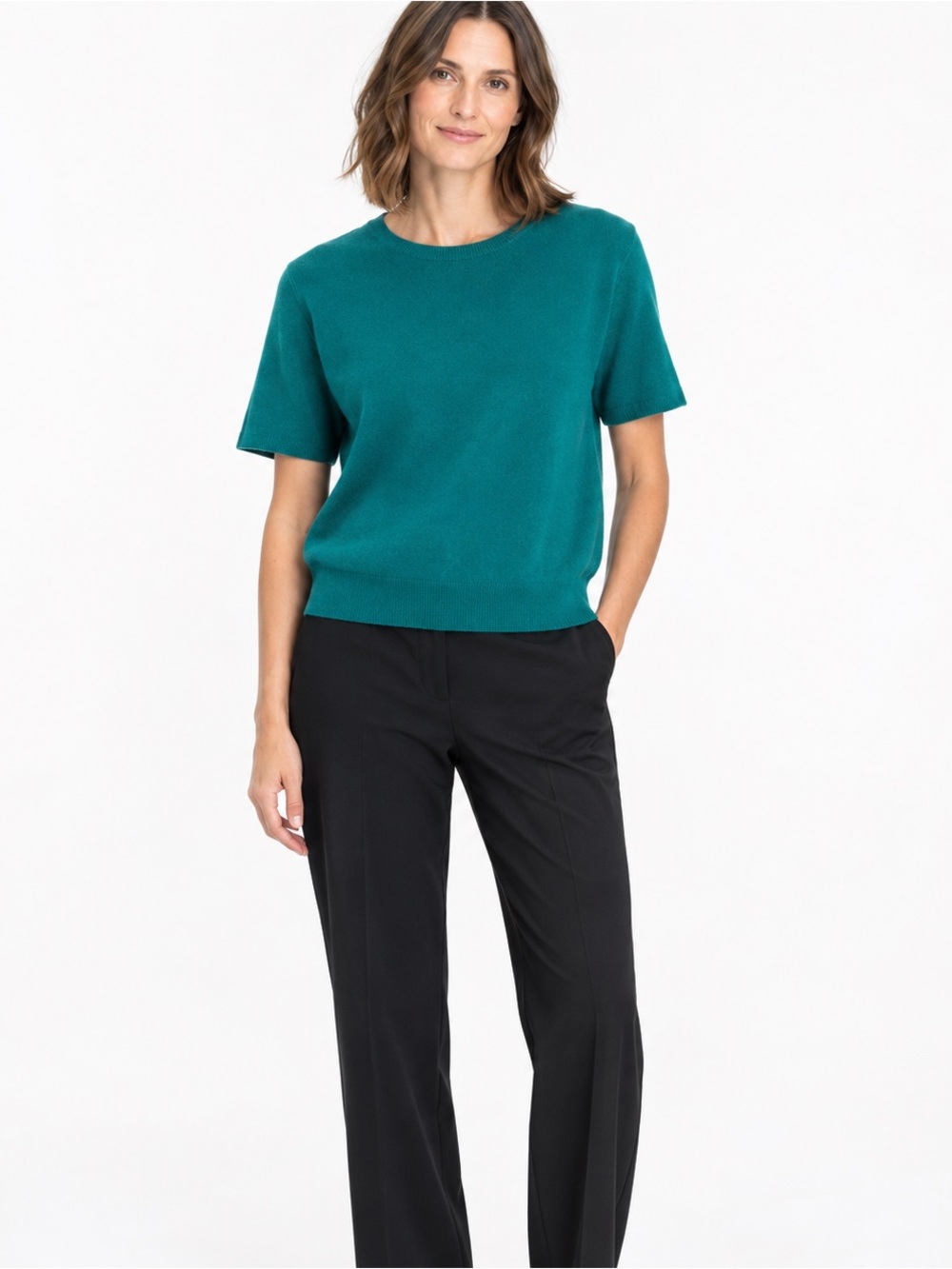 The Reset Essential Pullover Teal Short Sleeve Wool Sweater XS